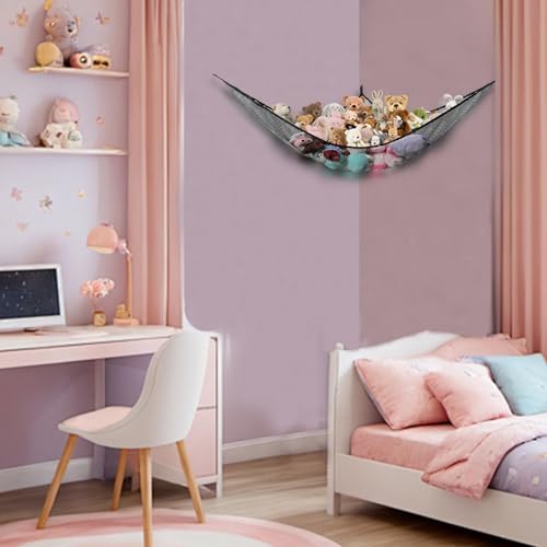 Black Stuffed Animal Hammock - Large Toy Storage Organizer for Kids