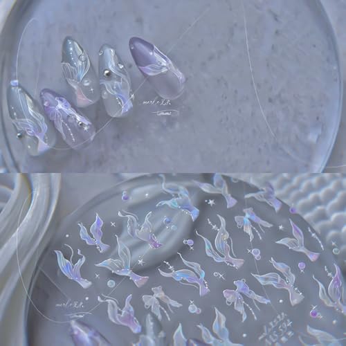 5D Embossed Mermaid Nail Stickers Self-Adhesive Bowknot Manicure Decals