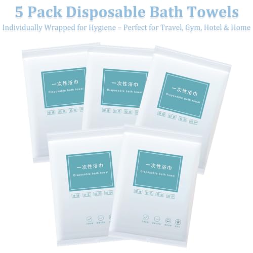 Celmuron Disposable Bath Towels - 5 Pack Individually Wrapped, 55" x 27.5"