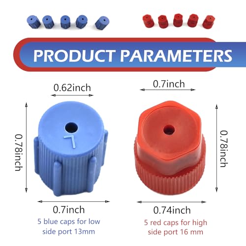 10PCS R134a Air Conditioning Service Port Caps Kit - Blue Low Side & Red High Side Seal Covers for Cars