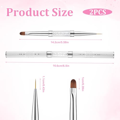 Macuezu 2 PCS Dual Ended Builder Gel Brushes & French Tip Liner Tools