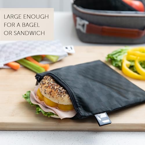 Bumkins Reusable Large Sandwich & Snack Bags - Black Check & Off White