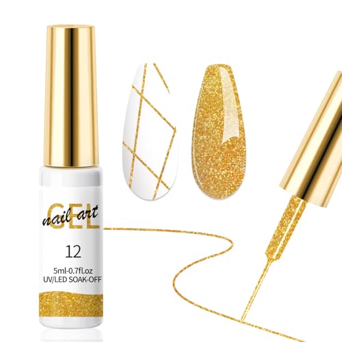 AOBOO Platinum Gold Glitter Gel Liner Nail Art Polish for Creative Drawing