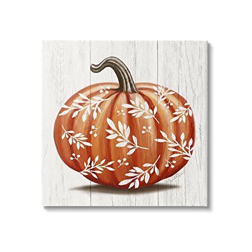 Stupell Industries Orange Fall Botanical Pumpkin Canvas Wall Art, Design by Elizabeth Tyndall, 24 x 24, Gallery Wrapped Canvas