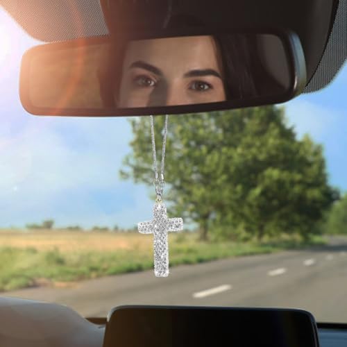 BESULEN Bling Cross Rearview Mirror Pendant - Rhinestone Charm
