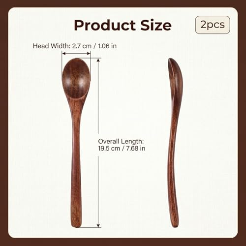 Wooden Honey Spoon Set, 2 Pcs 7.7 Inch Long Spoons for Kitchen and Tea