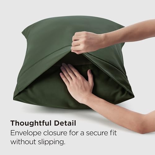 Bedsure Standard Pillowcases Set of 2 - Olive Green Microfiber Envelope