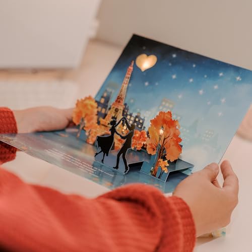 3D Pop Up Anniversary Card with LED Lights & Music - Paris Scene