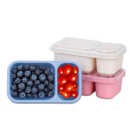 DOSEWART 2-Compartment Reusable Snack Containers - Eco-Friendly Meal Prep Packs (3 Pack)