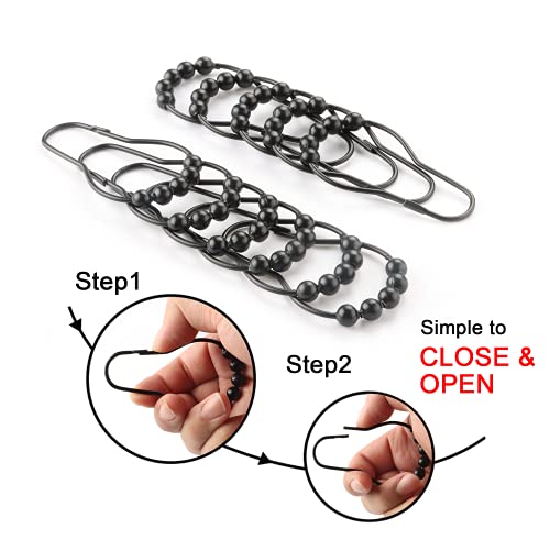 Matte Black Rustproof Shower Curtain Rings - Set of 12 Hooks
