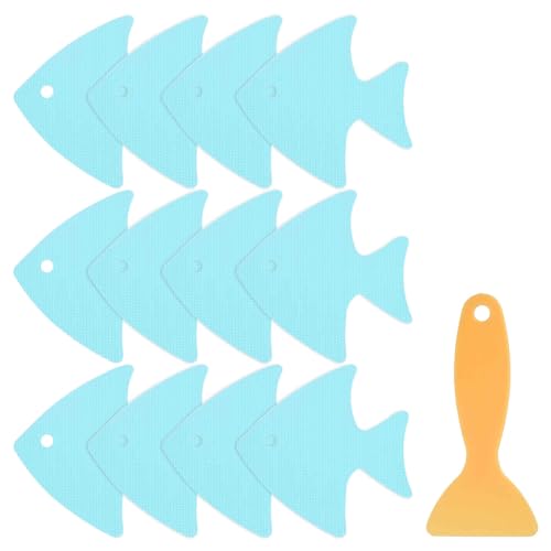 HARFINGTON 12pcs Blue Fish Bathtub Stickers - Non-Slip PEVA Shower Treads