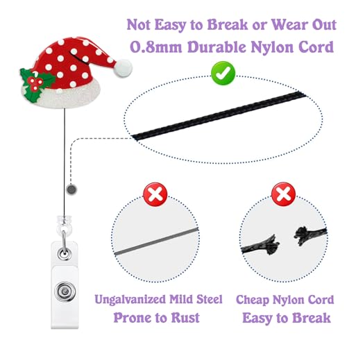 Santa Hat Badge Reel Holder - Retractable Christmas Badge Holder for Nurses & Medical Staff with Alligator Clip & 24-Inch Nylon Cord