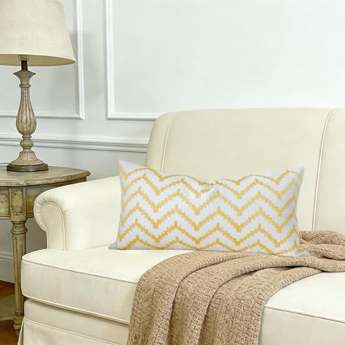 Slow Cow Embroidered Lumbar Pillow Cover 12x24 Inch - Yellow Gold Mountain
