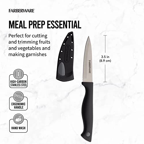 Farberware Edgekeeper 3.5-Inch Paring Knife with Self-Sharpening Blade Cover, Black/Gray Kitchen Knife