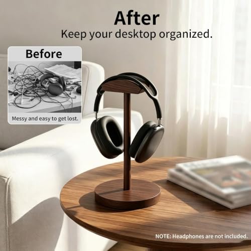 Walnut Wooden Headphone Stand - Desktop Headset Hanger & Display Holder