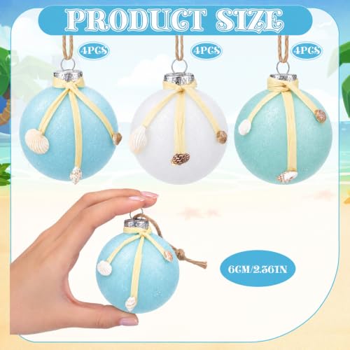 12 Pcs Coastal Christmas Tree Ornaments - Raffia Style, 2.36 Inch