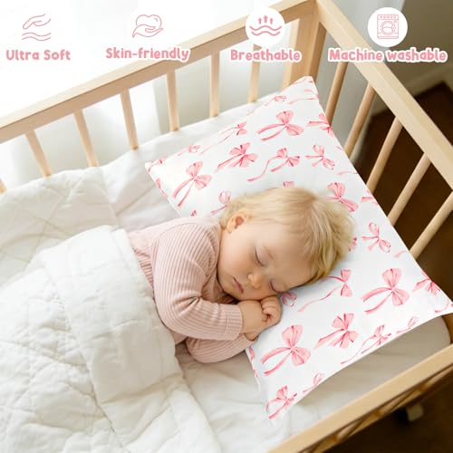 DAYEEBALL Toddler Pillowcase 2-Pack, Pink Bow Print, Fits 12x16 to 14x20