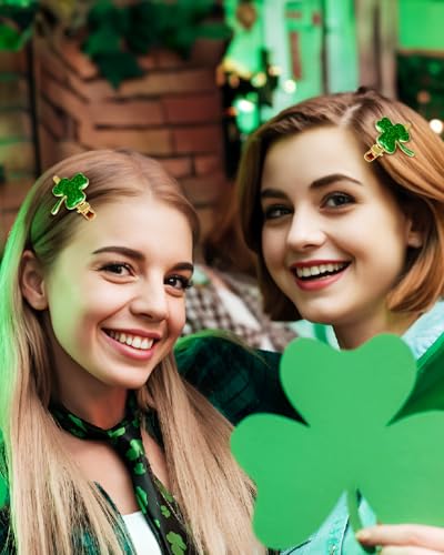 Glitter Shamrock Green Hair Clips - 4 PCS St. Patrick's Day Hairpins