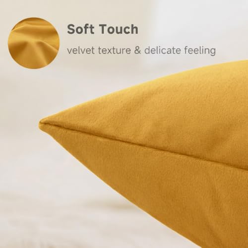 QUORGVES Mustard Yellow Velvet Throw Pillow Covers 18x18 Inch Set of 2