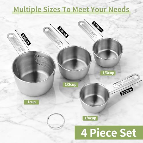 Stainless Steel Measuring Cups Set - 4 Sizes, Stackable Kitchen Tools