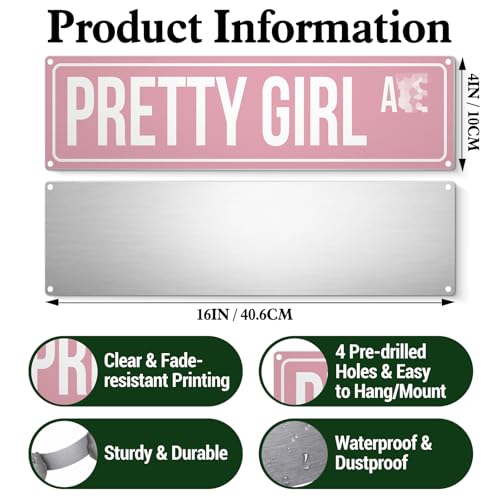 Pretty Girl Metal Sign - Pink Wall Decor for Girls Room
