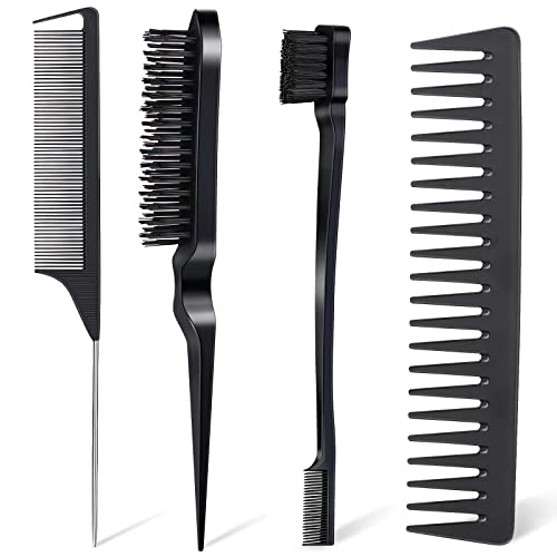 Anmieciu 4-Piece Hair Brush and Styling Comb Set in Black