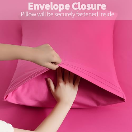 Horbaunal Microfiber Pillowcases, Standard Size (20"x26"), Hot Pink, 2 Pack