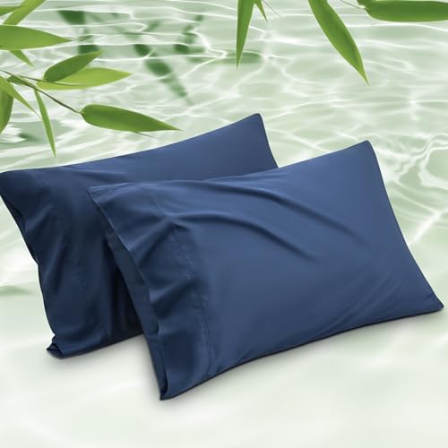 Bedsure Navy Queen Pillowcase Set of 2 - 100% Rayon from Bamboo
