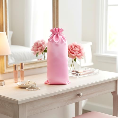 Alrhso 4 Pcs Pink Satin Wig Bags with Drawstring for Storage