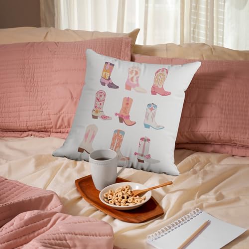 Cowgirl Boot Pillow Cover 18x18, Western Flannel Throw Pillow Case - 02