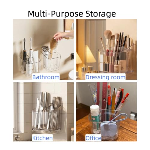 3-Slot Wall-Mounted Toothbrush Holder with Drip Tray - Clear PET