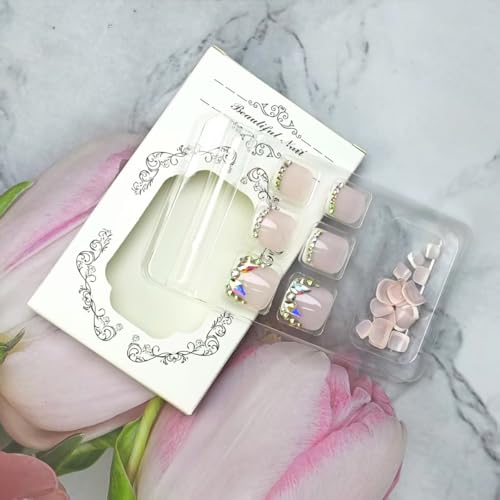 Short Press on Toenails White French Tip Square False Toenails