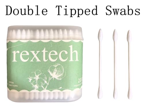 REXTECH Dual Tip Cotton Swabs 200 Count - Rounded and Pointed