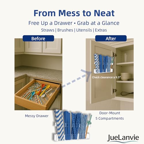 JueLanvie Acrylic Straw Organizer & Dispenser for Cabinet Door