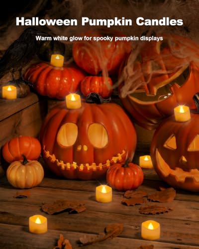 Homemory 50 Pack Flameless Tea Lights Candles - Bright Amber Glow, White Body, 200+ Hours