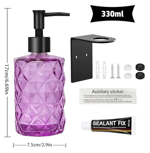 Purple Glass Soap Dispenser - 11oz Wall-Mounted Shampoo Bottle
