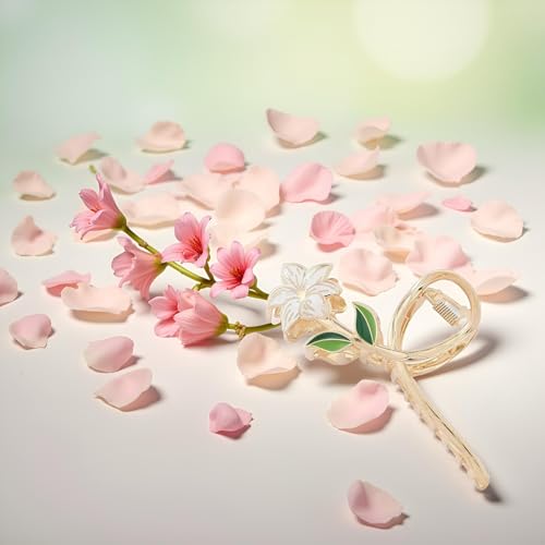 White Lily Metal Hair Claw Clip, Large Nonslip Flower Hair Barrette