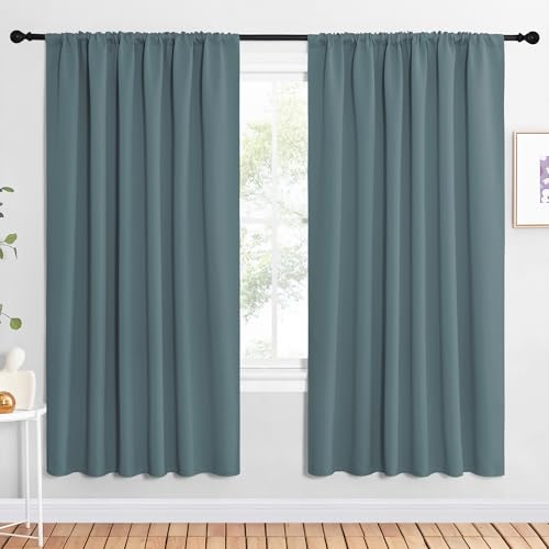 NICETOWN Blackout Curtains - 62x72 Inch Rod Pocket Drapes, Stormy Blue (2 Pack)