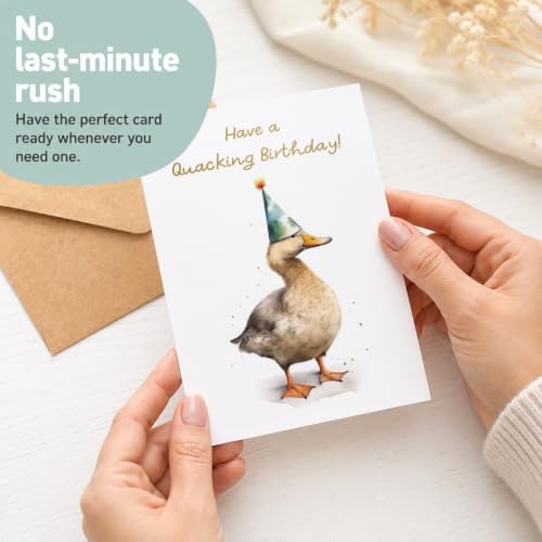 Birthday Greeting Card Multipack Set - 10 Watercolor Animal Designs, Blank Inside with Envelopes