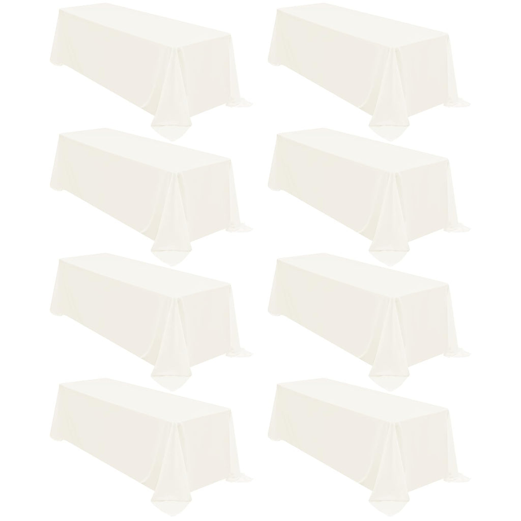 fani 8 Packs Tablecloth 90 x 156 Inch, Ivory Polyester Table-Cloth for 8ft Rectangle Tables, Stain and Wrinkle Resistant Washable Fabric Table Cover for Wedding Banquets Parties Buffet Dining