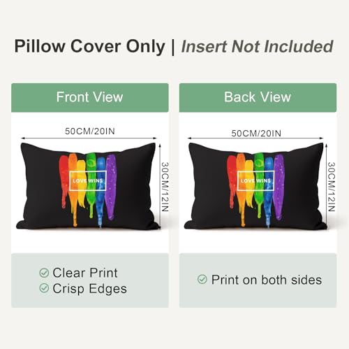 Love Wins Rainbow Throw Pillow Cover, 12x20 Inch Burlap Pride Cushion Case