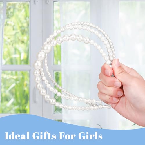 Pearl Headband 3-Piece Set - White Faux Pearl & Rhinestone Hair Hoops
