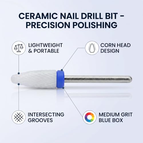 AUNMAS Ceramic Nail Drill Bit Corn Head Medium Frosted Blue