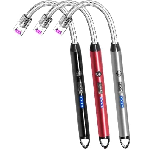 3 Pack Candle Lighter Electric Rechargeable Arc Windproof Lighters Flexible Neck Long Rotate 360 Plasma Lighter USB Flameless Lighters Candles Grill BBQ