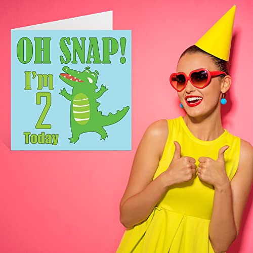 Stuff4 2nd Birthday Card Boy, Oh Snap Crocodile 5.7 Inch Greeting Card
