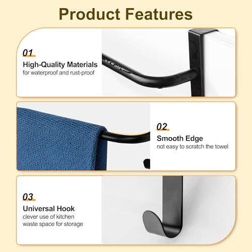 SAYAYO 10-Inch Kitchen Towel Holder for Cabinet Door with 2 Hooks, Matte Black