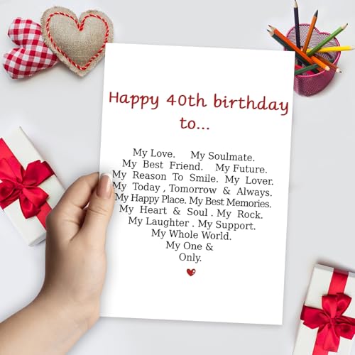 40th Birthday Card - Unique Heart Design Gift for Husband or Wife (03)