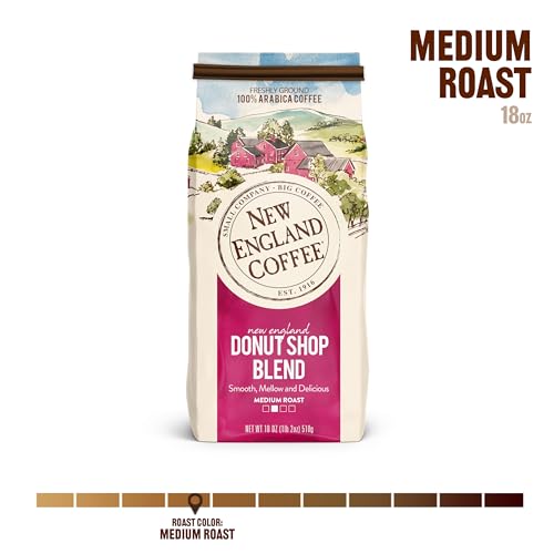 New England Coffee Donut Shop Blend Ground Coffee, 18oz Medium Roast Bag