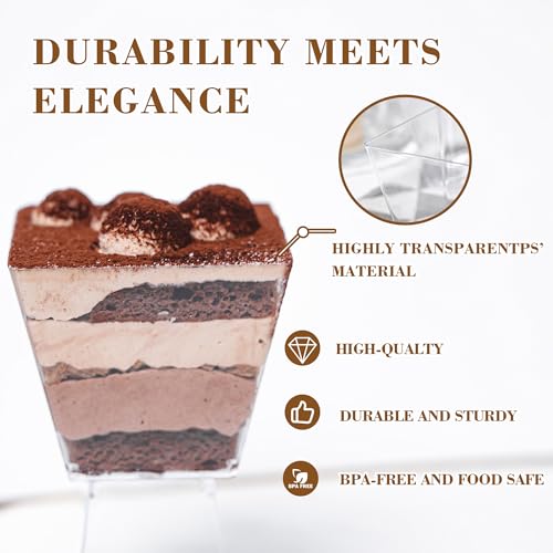 50 Pack 4oz Clear Mini Dessert Cups with Spoons - Reusable Appetizer Bowls