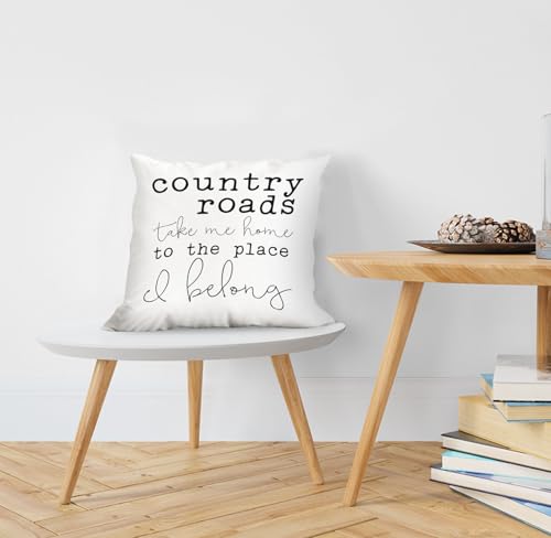 Inspirational Country Roads Throw Pillow Cover - 18"x18" Soft Corduroy Cushion for Home Decor
